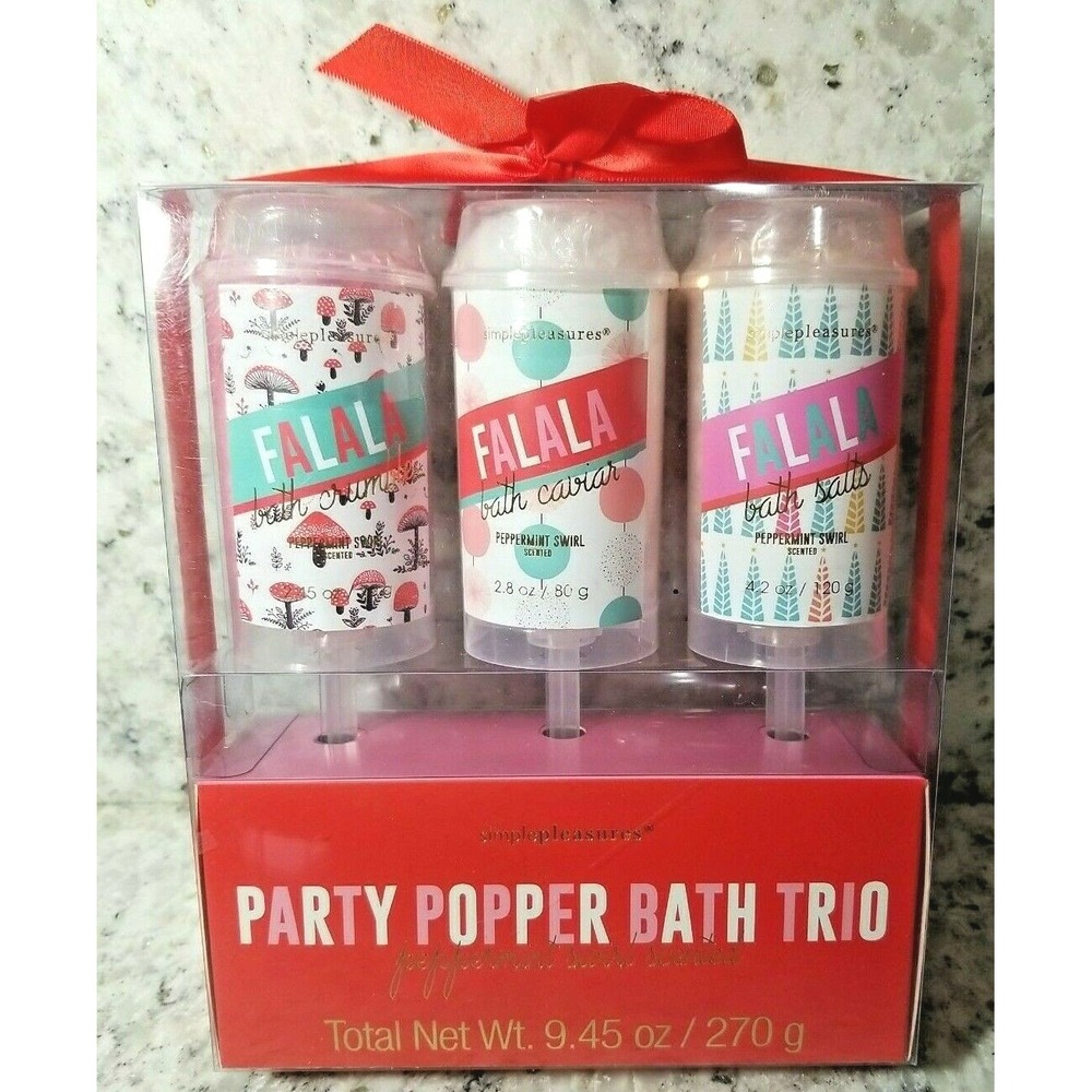 Simple Pleasures Peppermint Swirl Party Popper‎ Bath Trio Gift Stocking Suffer